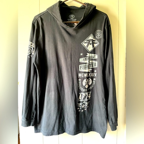 American Fighter Charcoal Graphic Hooded Long Sleeve Men’s Medium - Picture 3 of 14
